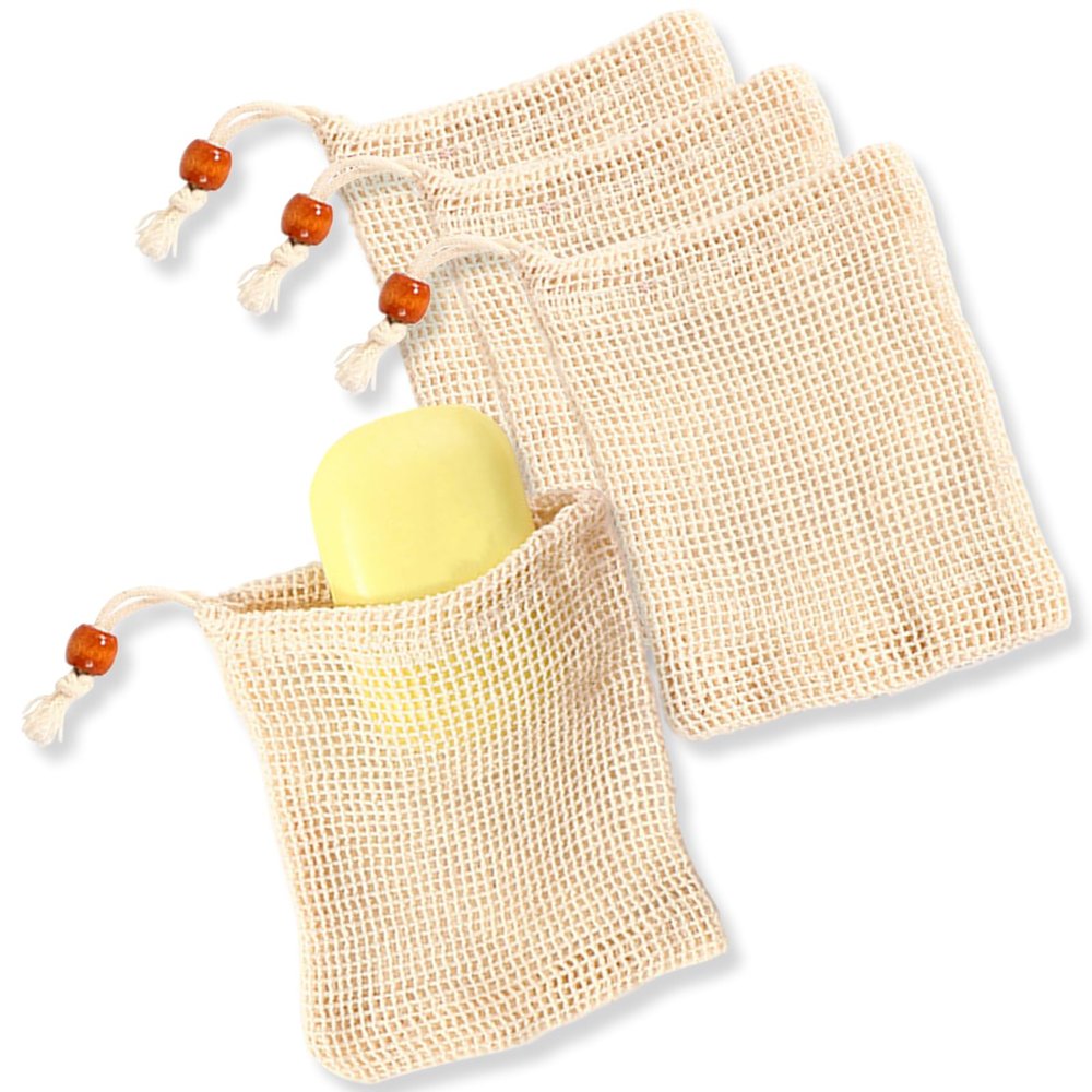 Natural Sisal Soap Bag Saver, Mesh Net Pouch for Exfoliating, Foaming, and Quick Drying Holder in Shower - Plastic-Free, Waste Reducing (4 Pack)