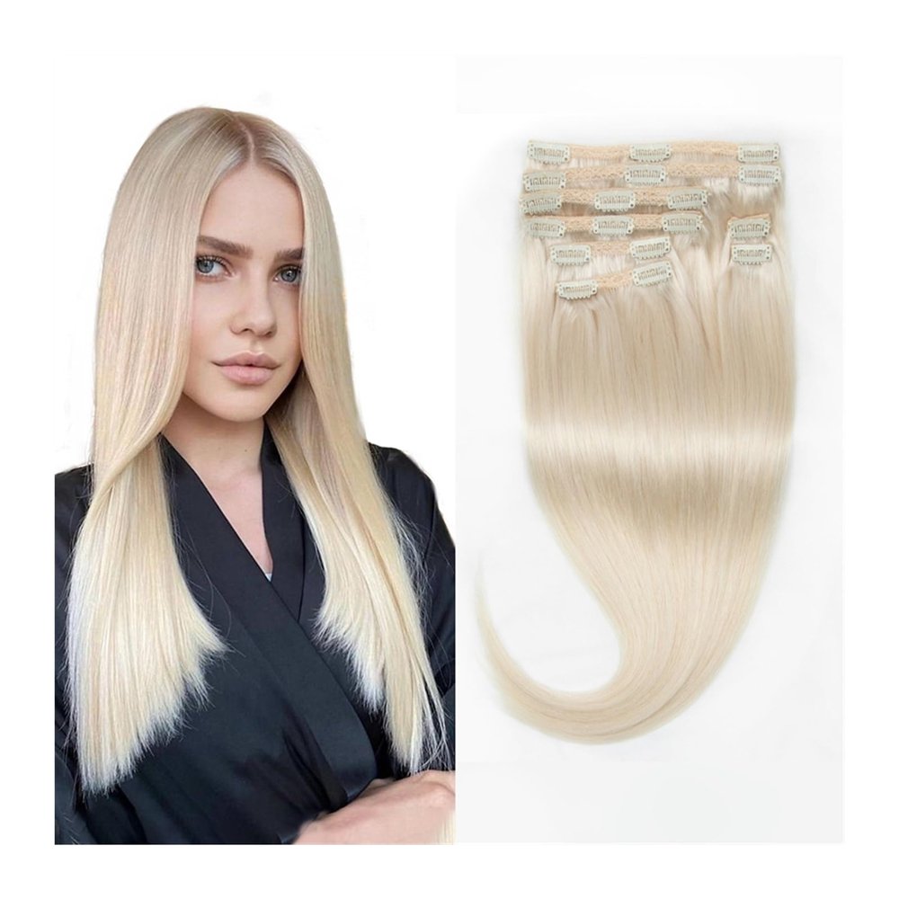 Hair Extensions 8pcs Clip in Hair Extensions Real Human Hair Blonde Clip in Human Hair Extensions Straight Human Hair Clip in Extensions Platinum Blonde Clip in Extensions Hair Extensions Clip in ( Si