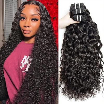 Ladiaryf Water Wave Bundles Human Hair Soft Brazilian Virgin Human Hair 100% Unprocessed Wet and Wavy Curly Bundles Natural Black Color Can Be Dyed Total 300g 16 16 16 Inch