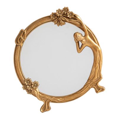 Outanaya Vintage Makeup Compact Mirror Relief Ornament Round Makeup Tool for Women Space-Saving Desktop Vanity Mirror for Bedroom