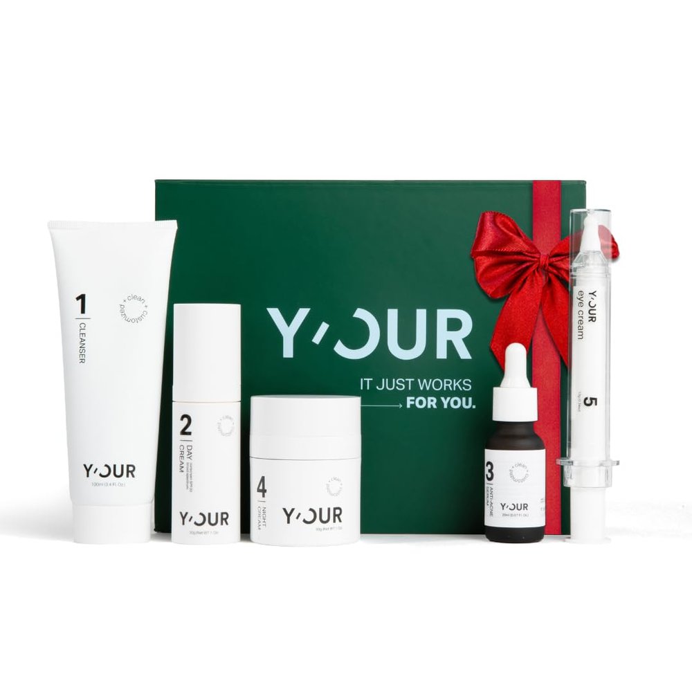 Y'OUR Anti-Aging Skincare Set  5-Step System with Cleanser, Day Cream, Serum, Night Cream & eye Cream  Targets Wrinkles & Fine Lines  Hydrating, Firming & Non-Comedogenic. Holiday Gift