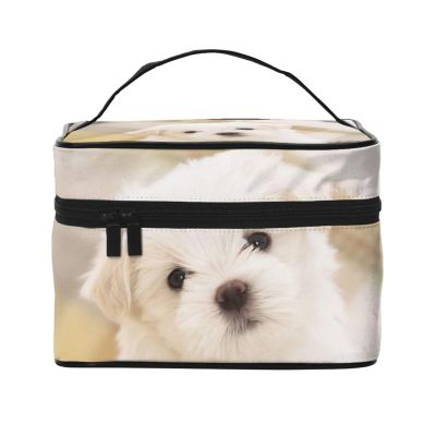 Xsovgoi Cute Maltese Puppy Travel Makeup Bag Organizer, Portable Cosmetic Bags, Multi Purpose Pouch Bag