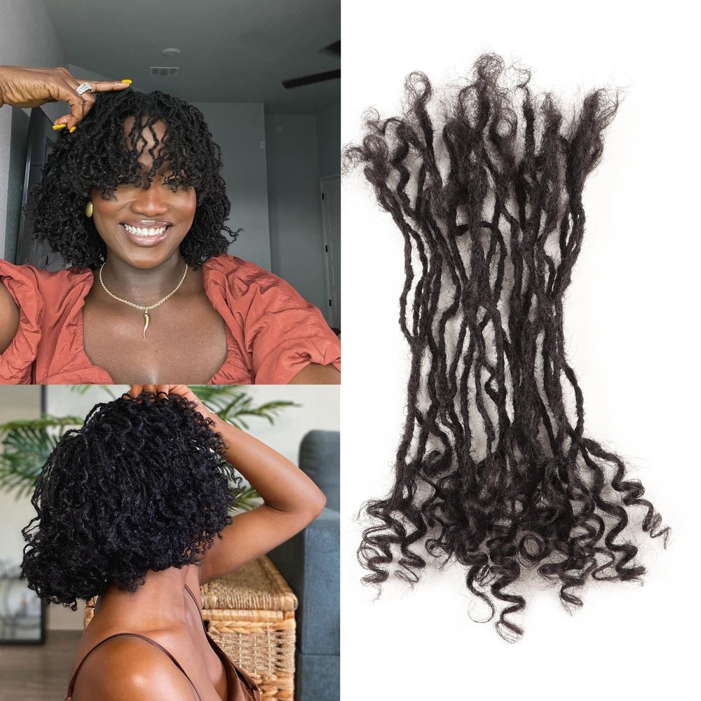 0.2cm 8-12inch 20-40 Strands 100% Real Human Hair Micro Dreadlock Extensions with Curly Ends Natural Black Curly Locs Can Be Dyed Bleached Curled And Twisted (Natural black, 40 strands 8inch)