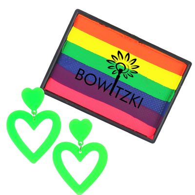 Bowitzki Water Activated Rainbow Eyeliner with one pair green heart shape earrings