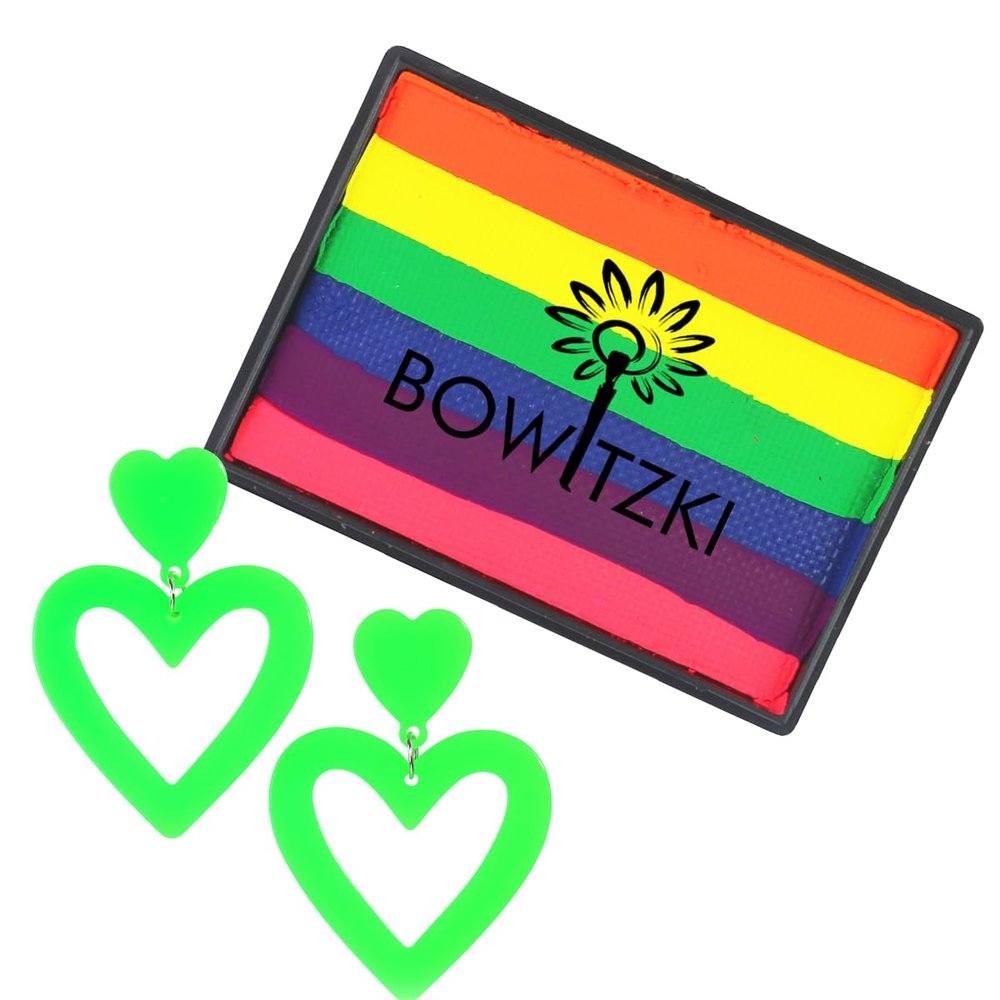 Bowitzki Water Activated Rainbow Eyeliner with one pair green heart shape earrings