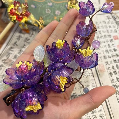 1 pcs Rabithenn 6.69inch Huilan Hairclip Chinese Hanfu and Style Retro Flower with Metal Handmade Hair Clip Hair Accessories for Women Girls Long Hair (Huilan Hair Clip)