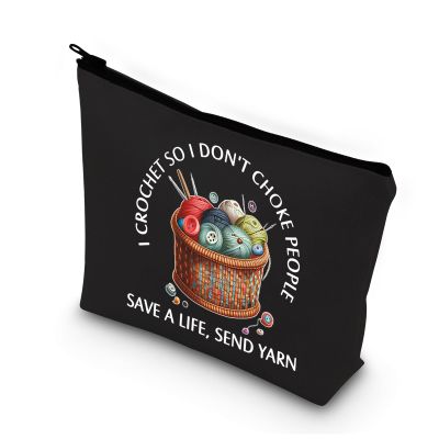 BDPWSS Crochet Gift For Crochet Lover Gift I Crochet So I Don't Choke People Save A Life Send Yarn Makeup Bag Knitting Gift (Crochet So Yarn BL)