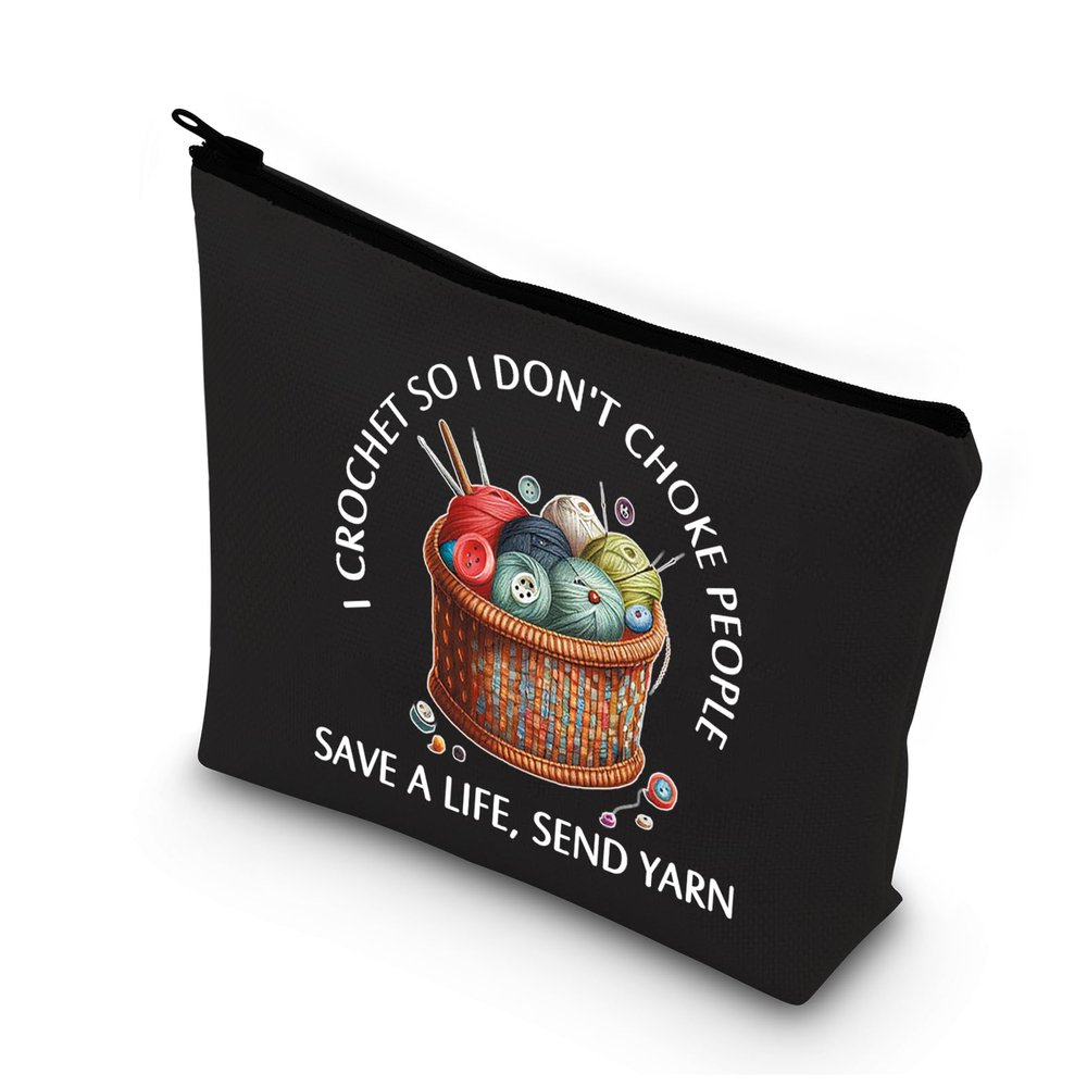 BDPWSS Crochet Gift For Crochet Lover Gift I Crochet So I Don't Choke People Save A Life Send Yarn Makeup Bag Knitting Gift (Crochet So Yarn BL)