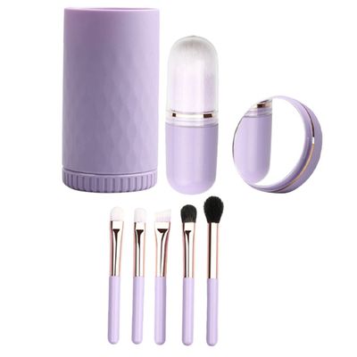 Mikinona 1set Professional Makeup Brush Set Mirror for Travel Portable Cosmetic Brushes for Eye and Face Easy Blending and Application Compact Design in Lavender
