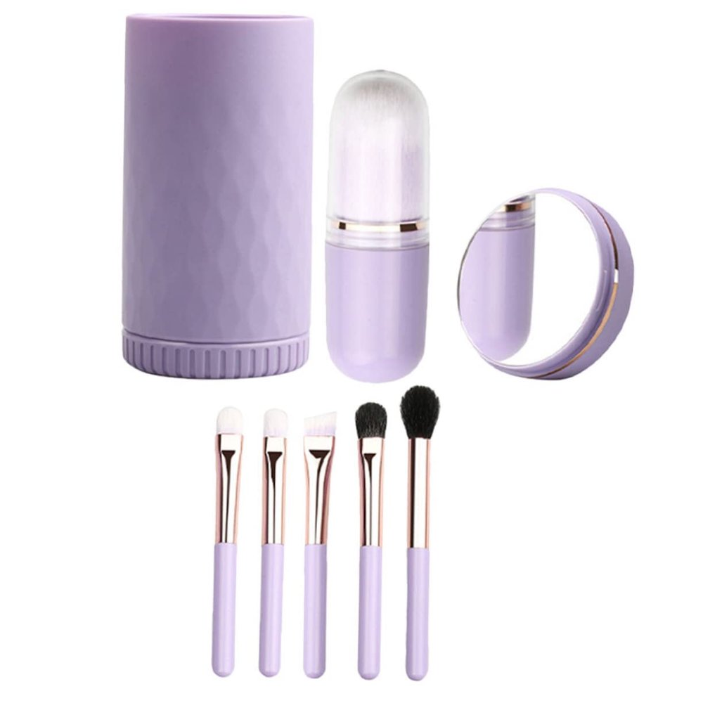 Mikinona 1set Professional Makeup Brush Set Mirror for Travel Portable Cosmetic Brushes for Eye and Face Easy Blending and Application Compact Design in Lavender