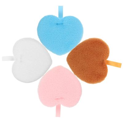 Mikinona 4pcs Heart Shaped Makeup Powder Puff Portable Facial Pads for Loose Powder Application Durable and Comfortable Cosmetic Sponge for Natural Makeup Finish