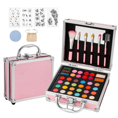 Anpro All-In-One Makeup Kit for Girls 10-12 with Case, Pro Teen Makeup Set, Tween Makeup Kit, Full Starter Make Up Kit with Brushes, Eyeshadow Palette, Blushes, Glitter Gel, Temporary Tattoo Stickers