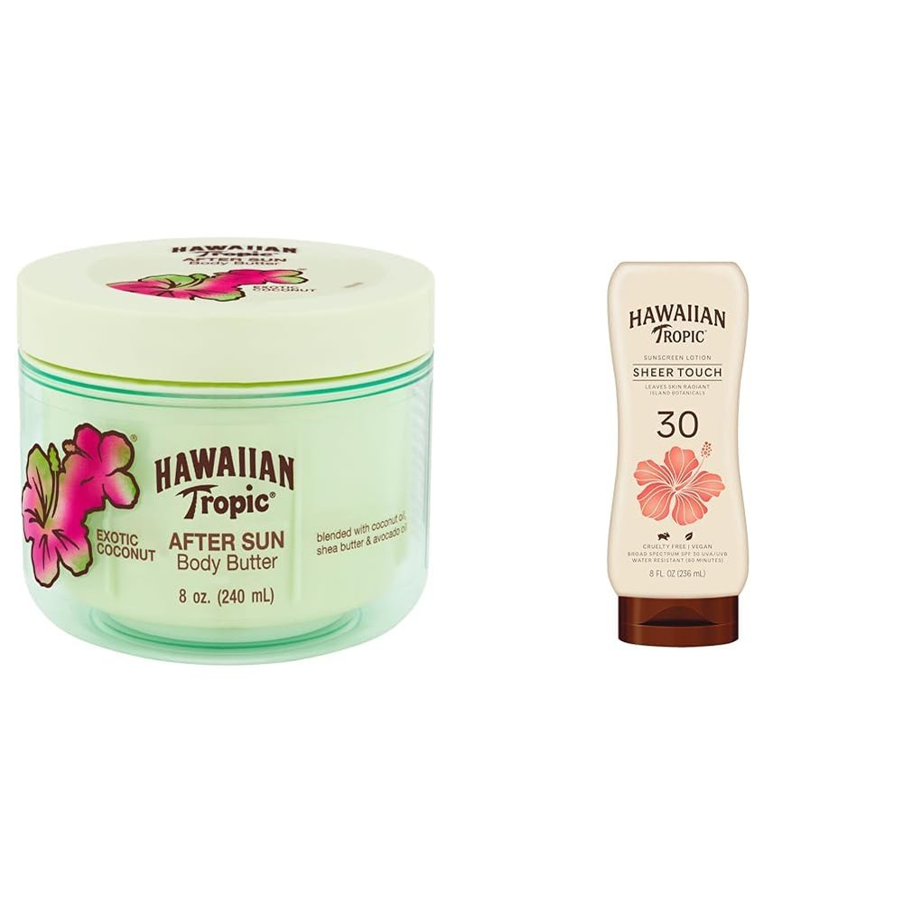 Hawaiian Tropic After Sun Lotion Moisturizer and Hydrating Body Butter with Coconut Oil, 8 Ounce & Sheer Touch Lotion SPF 30 | Broad Spectrum Sunscreen, 8oz