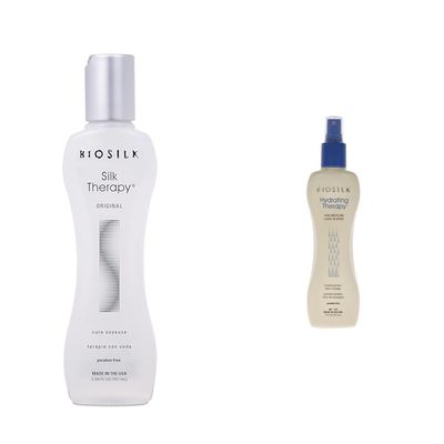 BioSilk Silk Therapy Original Hydrating Leave-In Spray, 5.64 Fl Oz & 7 Oz Pure Moisture Conditioner | Replenishes & Anti-Frizz for Coarse Hair