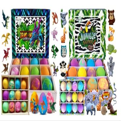 Bath Bombs for Kids with Surprise Inside - 12 Organic Bubble Bath Fizzies with Dragon Egg Toys, Bath Bombs for Kids with Surprise Inside, 12 Organic Bubble Bath Fizzies with Jungle Animal Toys