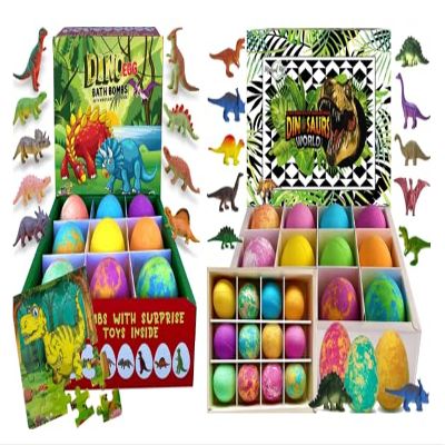 Bath Bombs for Kids with Surprise Toys Inside Plus Dinosaur Puzzle - Set of 9 Organic Dino Egg Bath Bombs, Bath Bombs for Kids with Surprise Inside, Kids Bath Bombs with Jungle Toys Inside 12-Pack