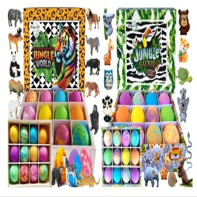 Bath Bombs for Kids with Surprise Inside, Kids Bath Bombs with Jungle Toys Inside, 12-Pack Organic Bath Bombs, Bath Bombs for Kids with Surprise Inside, 12 Organic Bubble Bath with Jungle Animal Toys