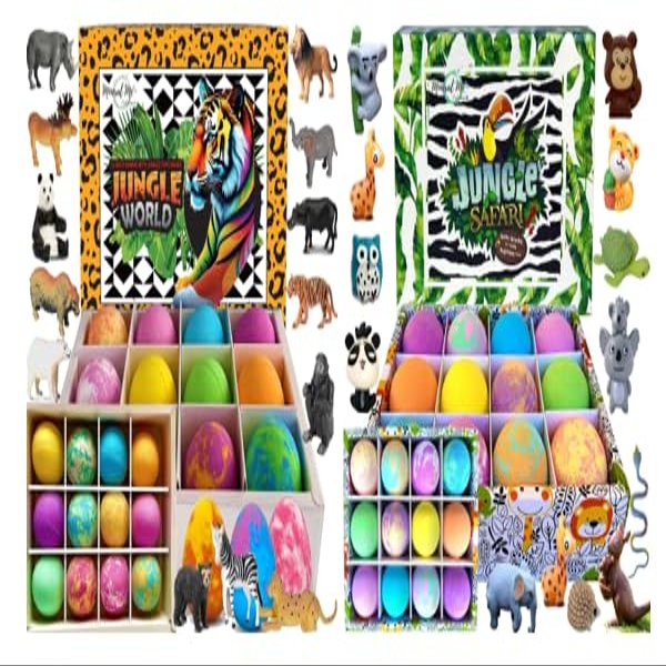 Bath Bombs for Kids with Surprise Inside, Kids Bath Bombs with Jungle Toys Inside, 12-Pack Organic Bath Bombs, Bath Bombs for Kids with Surprise Inside, 12 Organic Bubble Bath with Jungle Animal Toys