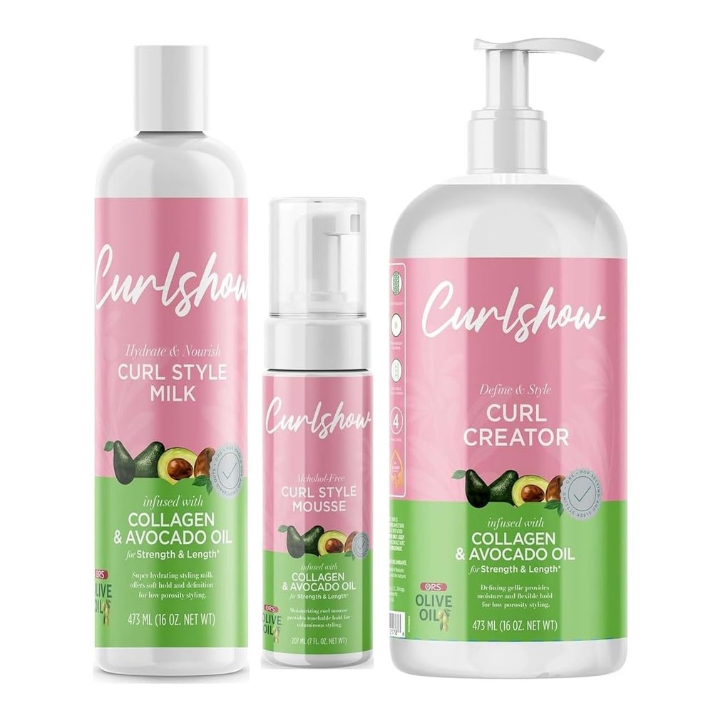 ORS Olive Oil Curlshow Curl Style Creator Milk Infused with Collagen & Avocado, Hair Styling Mousse for Curl Creation - 2 Count Bundle