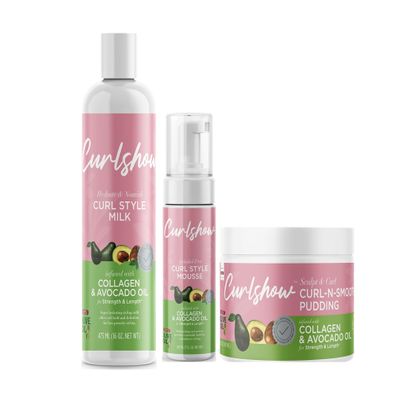 ORS Olive Oil Curlshow Bundle - Curl Style Milk, Mousse, and Pudding Infused with Collagen & Avocado Oil