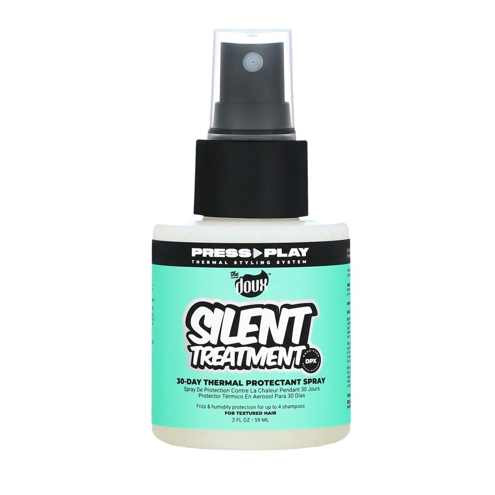 The Doux SILENT TREATMENT Anti-Frizz Heat Protectant Spray for Curly Hair  30-Day Humidity Shield Hairspray with Keratin & Corn Starch  Travel Size Hair Styling Spray, 2 oz