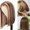 12 inch Bob Wig Human Hair 13x4 Ombre Bob Lace Front Wigs 180% Density HD Transparent Ombre Frontal Bob Wigs Pre Plucked with Baby Hair Short Straight view 3