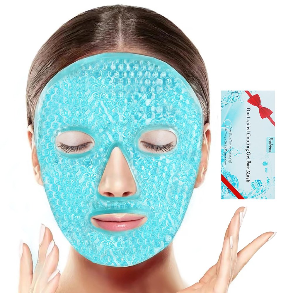 BeeVines Ice Face Mask, Cooling Gel Pack for Puffy Eyes, Cold & Hot Reusable Compress, Frozen Eye Packs Masks for Women for Dark Circles, Puffiness & Allergies (One Pack Blue)