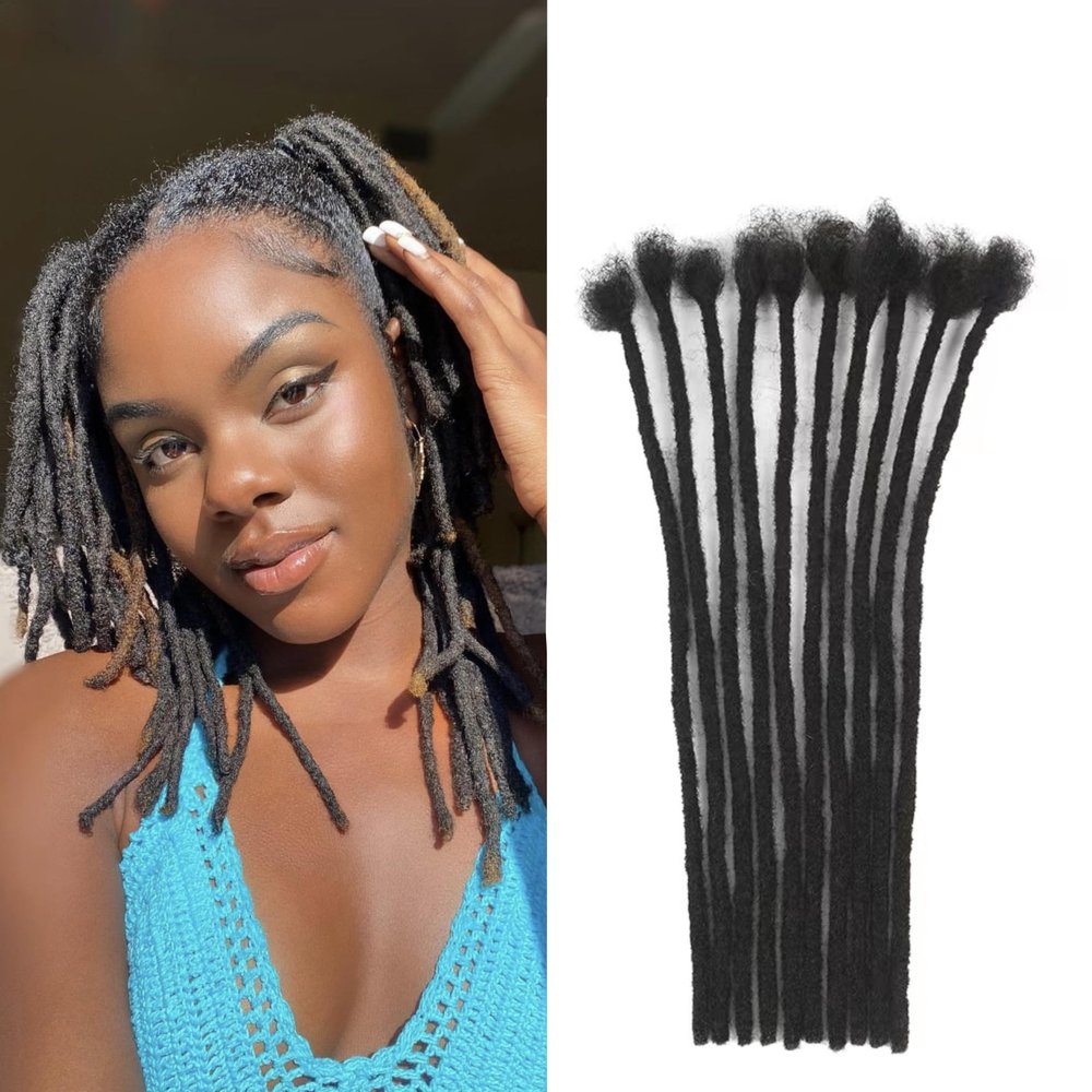 10Inch 0.6cm Width 20 Strands Natural Black Loc Extension Human Hair Full Handmade Permanent Locs Extensions Can Be Dyed and Bleached for Men/Women/Kids Real Dreadlock Extensions Human Hair