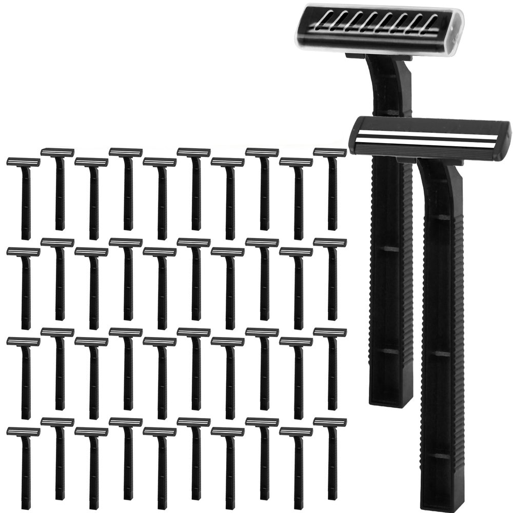 CXYARY 110 Pcs Twin Blade Disposable Razors With Clear Safety Cap, Shaving Razors Bulk for Men &Women, Stainless Steel Blade, Multipurpose Portable Shave Razor for Bathing Hotel Travel, Black