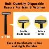 CXYARY 110 Pcs Twin Blade Disposable Razors With Clear Safety Cap, Shaving Razors Bulk for Men &Women, Stainless Steel Blade, Multipurpose Portable Shave Razor for Bathing Hotel Travel, Black view 2