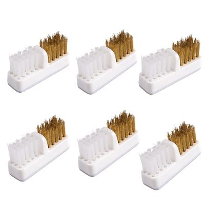 Airgoesin 6pcs Bur Cleaning Brass Wire Nylon Brush Dental Nail File Nail Drill Suitable for Cleaning Paint Rust Dirt, Adhesive Tab on The Back