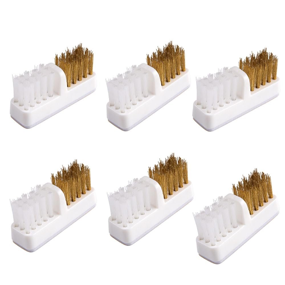 Airgoesin 6pcs Bur Cleaning Brass Wire Nylon Brush Dental Nail File Nail Drill Suitable for Cleaning Paint Rust Dirt, Adhesive Tab on The Back