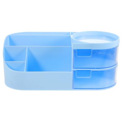 Amosfun Makeup Desk Organizer with Drawers Large Capacity Storage Box for Cosmetics Stationery and Toiletries for Dresser Bathroom and Desktop Use Blue