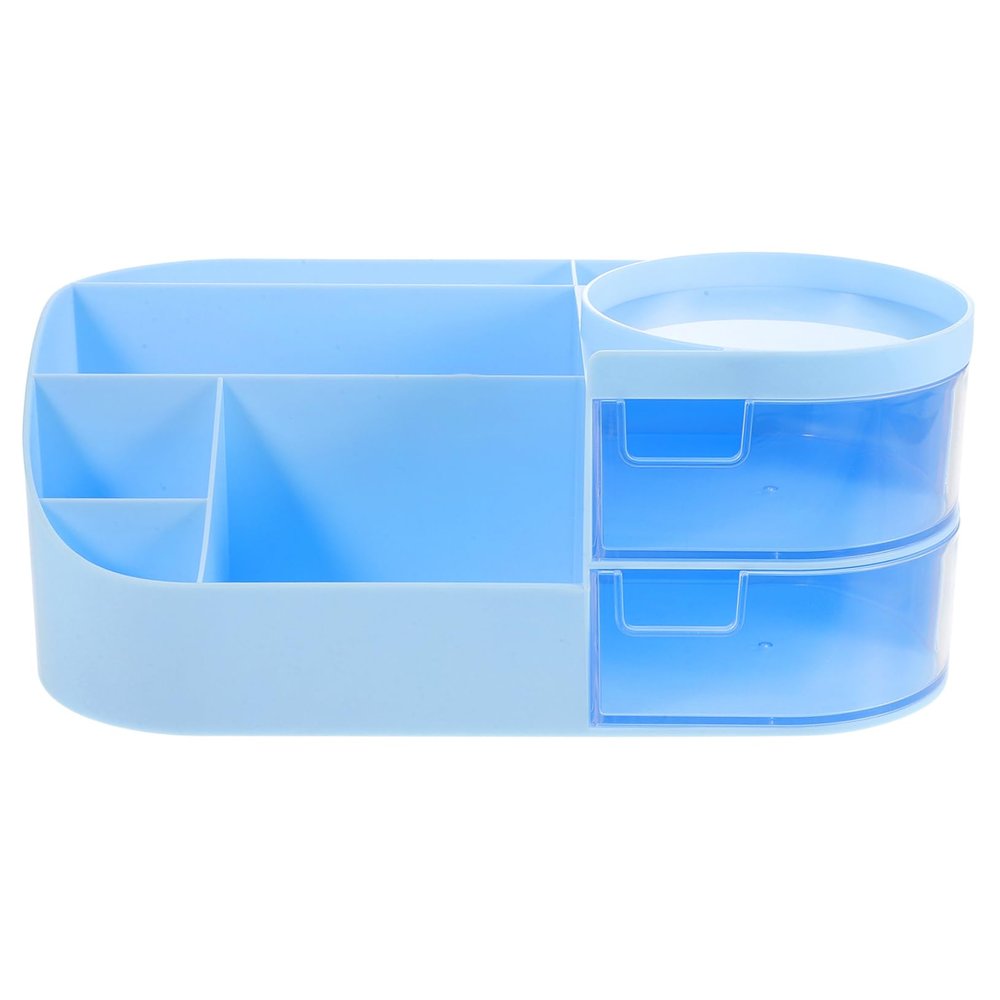 Amosfun Makeup Desk Organizer with Drawers Large Capacity Storage Box for Cosmetics Stationery and Toiletries for Dresser Bathroom and Desktop Use Blue