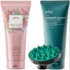 PLU Therapy Scalp Scaling Scrub with Silicone Scalp Massager Brush & Walnut Body Scrub Pink Floral with Manuka Honey Bundle view 1