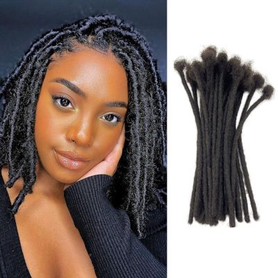 0.8cm 6Inch 40 Strands Loc Extensions Human Hair 100% Handmade Permanent Dreadlock Extensions for Women Men Can Be Curled and Bleached Loc Extension with Needle(width 0.8cm natrual color)