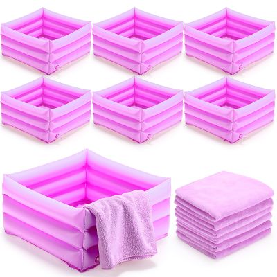 FillTouch 12 Pcs Foot Spa Kit for Girls Kids 12.5''x12.5''x8.3'' Foot Care Bath and 12''x28'' Hand Towels Washbasin Salon Towels Portable for Sleepover Spa Swim Birthday Party Supplies(Light Purple)