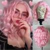 Imeya Pastel Pink Wig Short Curly Bob Wig Free Part, Synthetic Lace Front Short Pink Wigs for Women, Light Pink Short Bob Wig Heat Resistant Fiber Curly Wig for Daily Party Cosplay Costume view 1