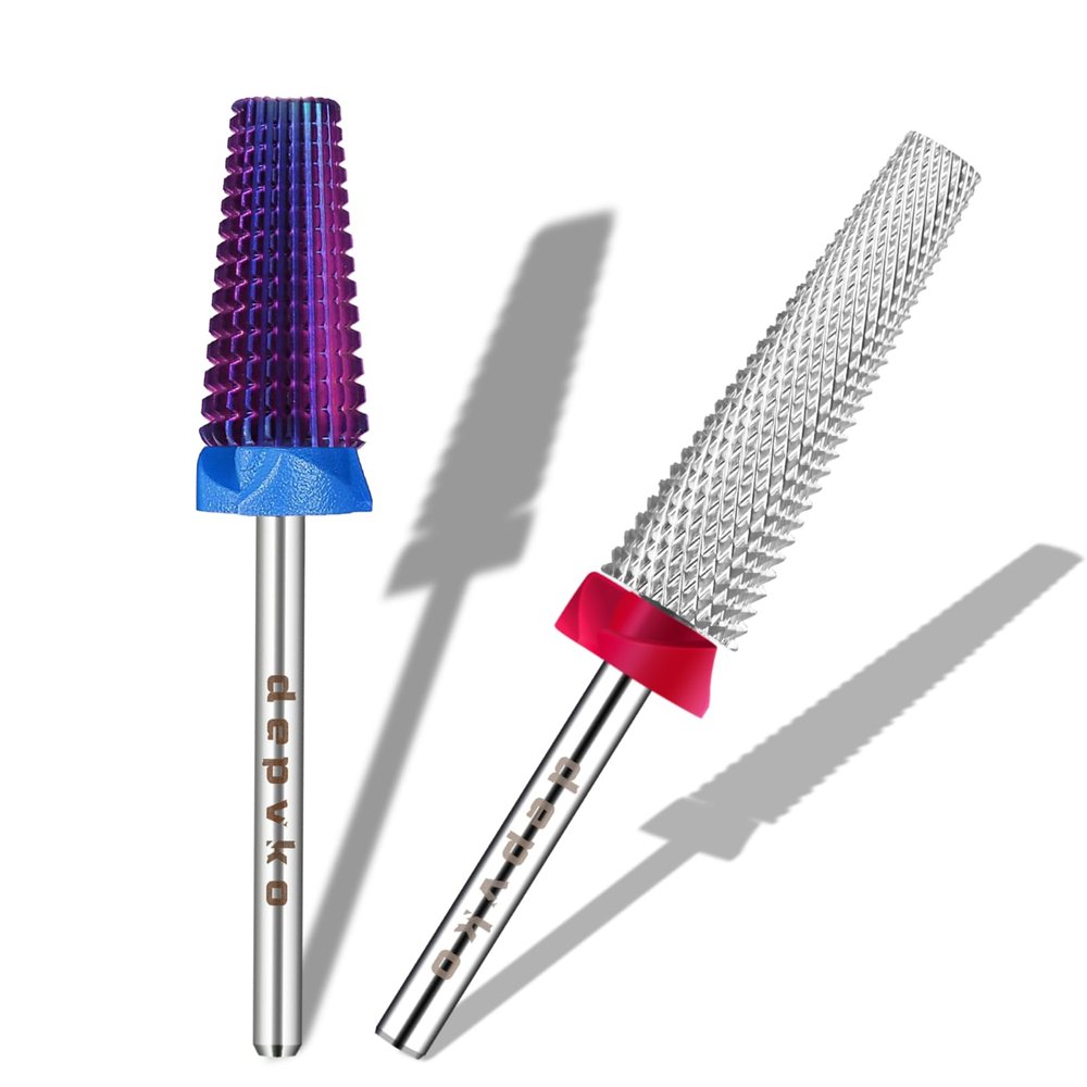 Super Long 5 in 1 Nail Drill Bits (Silver-F) with Classic 5 in 1 Nail Drill Bit (Purple-M)
