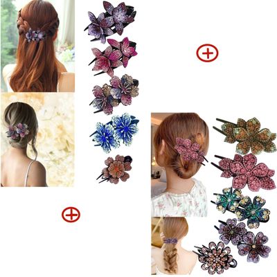 10 Pcs Double Flower Rhinestone Hair Clip For Women Crystal Fancy Hair Clips Thick Long Decorative hair Accessories