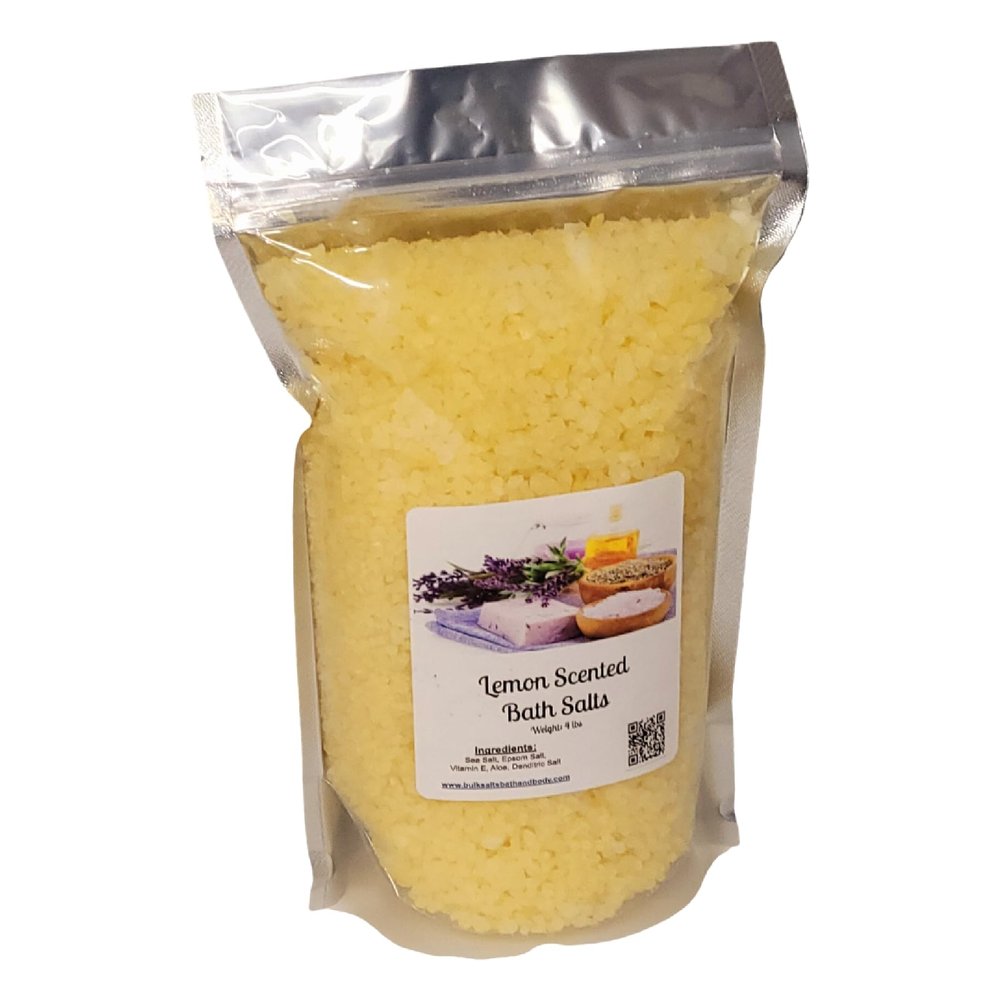 Bath Salts | 4lb Bag (64oz.) | Choose Your Scent | Epsom Salt | Sea Salt| Bathing | Body Care | Beauty | Relaxation | Spa | Pedicure | Manicure | Soak (Lemon)
