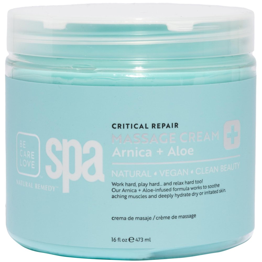 BCL Spa Critical Repair Massage Cream with Arnica, Aloe Vera, Kelp, Argan Oil, Shea Butter | Soothing Relief and deep Skin Nourishment Body Moisturizer, Vegan, Organic | Made in USA | 16 fl oz