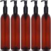16 oz Amber Boston Plastic Bottles with Pump Cap BPA Free - Shampoo, Lotion, Liquid Soap, Air Fresheners, Hand Cleaner, Massage Oils (5 Pack) view 1