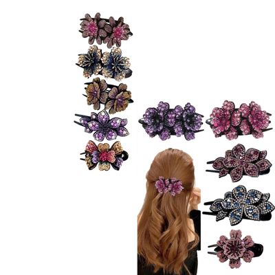 10 Pcs Double Flower Rhinestone Hair Clips fancy decorative hair clip hair accessories for women crystal hair barrettes hair decorations women thick hair
