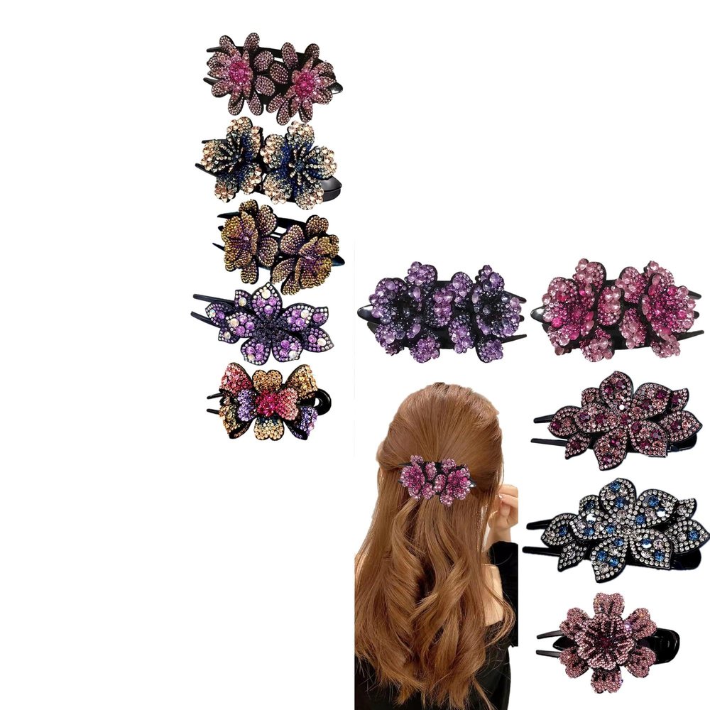 10 Pcs Double Flower Rhinestone Hair Clips fancy decorative hair clip hair accessories for women crystal hair barrettes hair decorations women thick hair