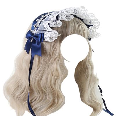 TTYAO REII Lace Headband Lolita Maid Cosplay Headband Headdress Women Vintage Lolita Hair Accessories (Navy Blue)