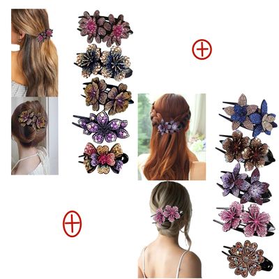 10 Pcs Double Flower Rhinestone Hair Clips fancy decorative hair clip hair accessories for women crystal hair barrettes hair decorations women thick hair