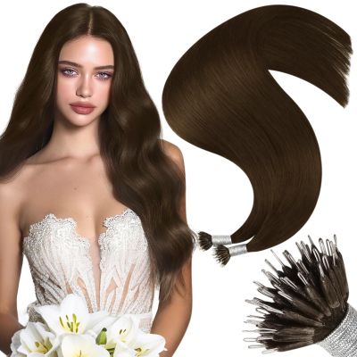 Moresoo Nano Ring Hair Extensions Human Hair Dark Brown Nano Bead Hair Extensions Human Hair Straight Nano Tip Extensions Add Length 50G/50S 16 Inch