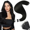 Moresoo Nano Hair Extensions Human Hair Jet Black Long Straight Nano Ring Hair Extensions Human Hair Black Invisible Add Length Or Volume 50S/50G 18 Inch view 1