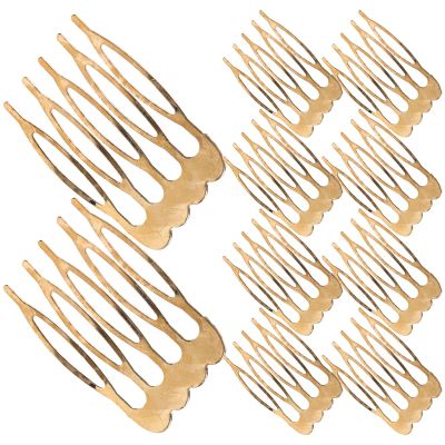 Gogogmee 10pcs Hair Side Combs: Blank Wire Slide Combs 5 Teeth Gold Metal DIY Crafting Hair Clip Headpiece French Twist Updo Bun Holder Accessories